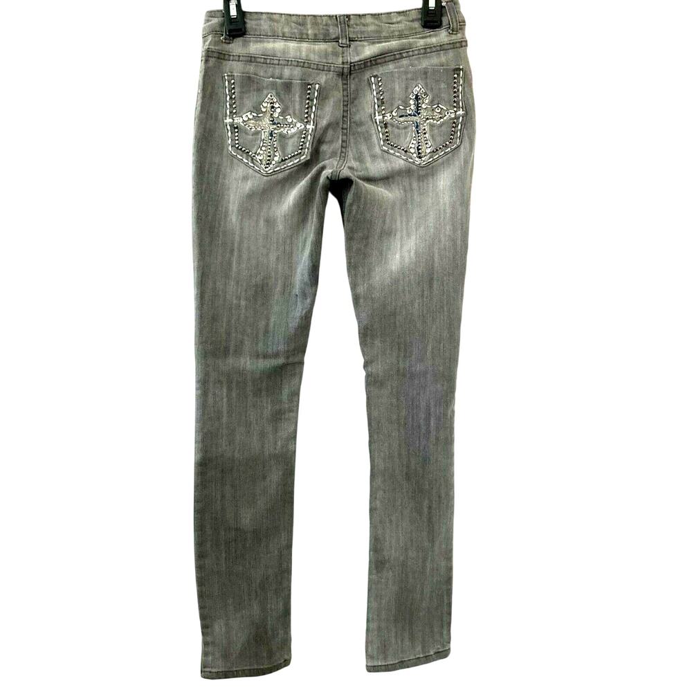 Cello Jeans Womens Juniors 3 Gray Rhinestone Cross Pockets
